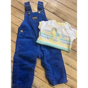 Vintage OshKosh Baby Overalls Set 18M Blue Corduroy Vestbak USA Made Cottagecore